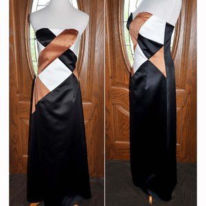 Vintage Jessica McClintock Tri Color Satin Strapless Formal Evening Gown